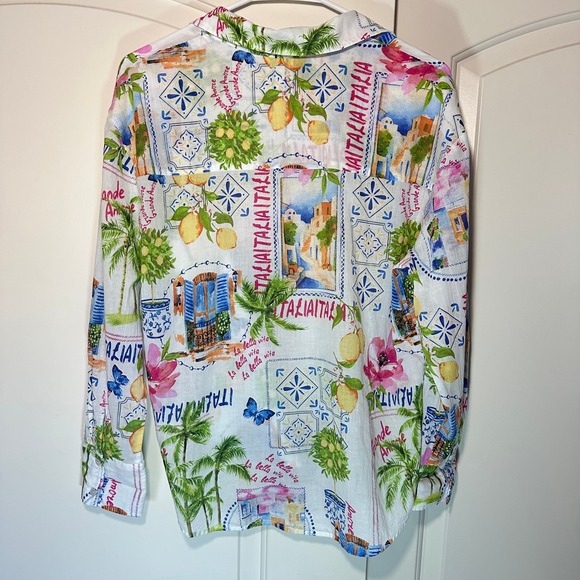 Calypso St Barth Cotton Italy Print Button Down Shirt Womens L Tropical Resort - Picture 4 of 4